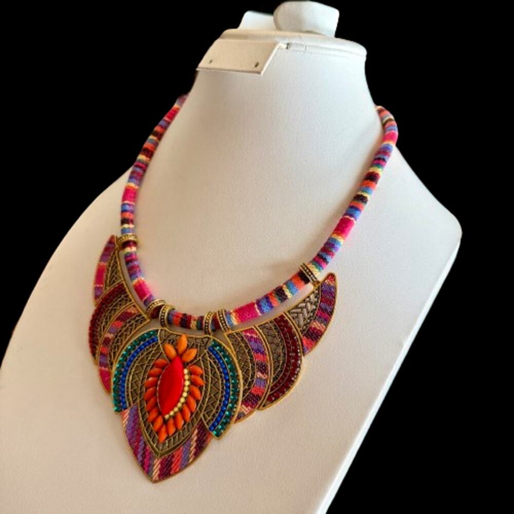 Colorful Boho Ethnic Hippie Collar Statement Necklace